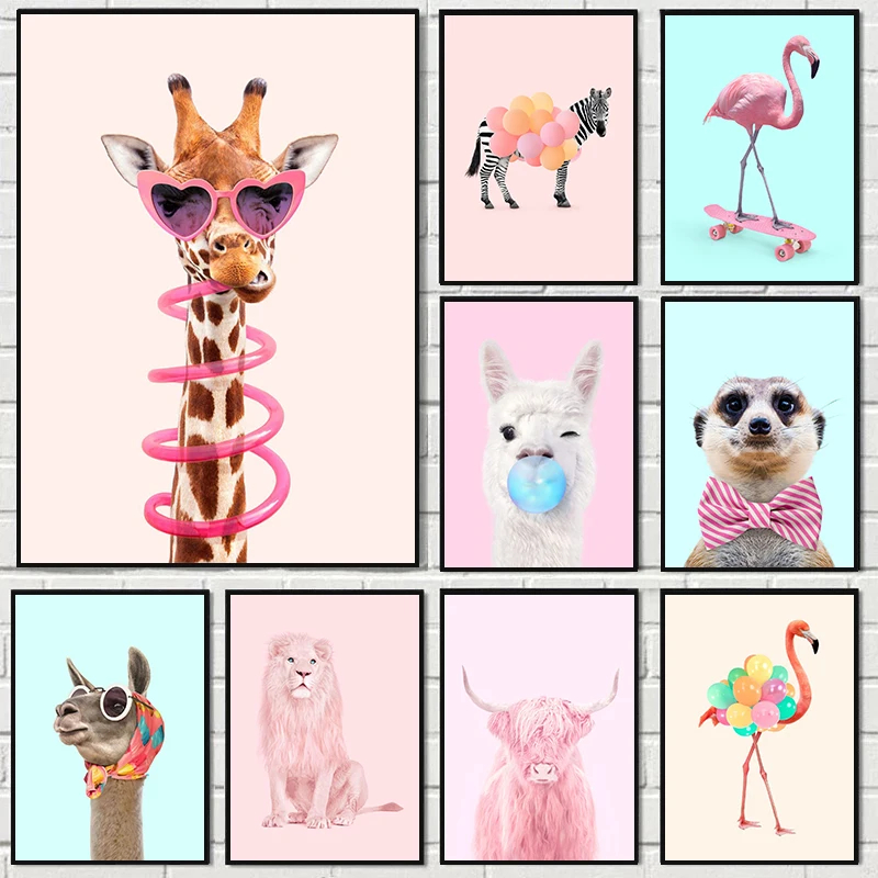 Watercolor Poster Print - Divertente Poster di Moda con Giraffa,