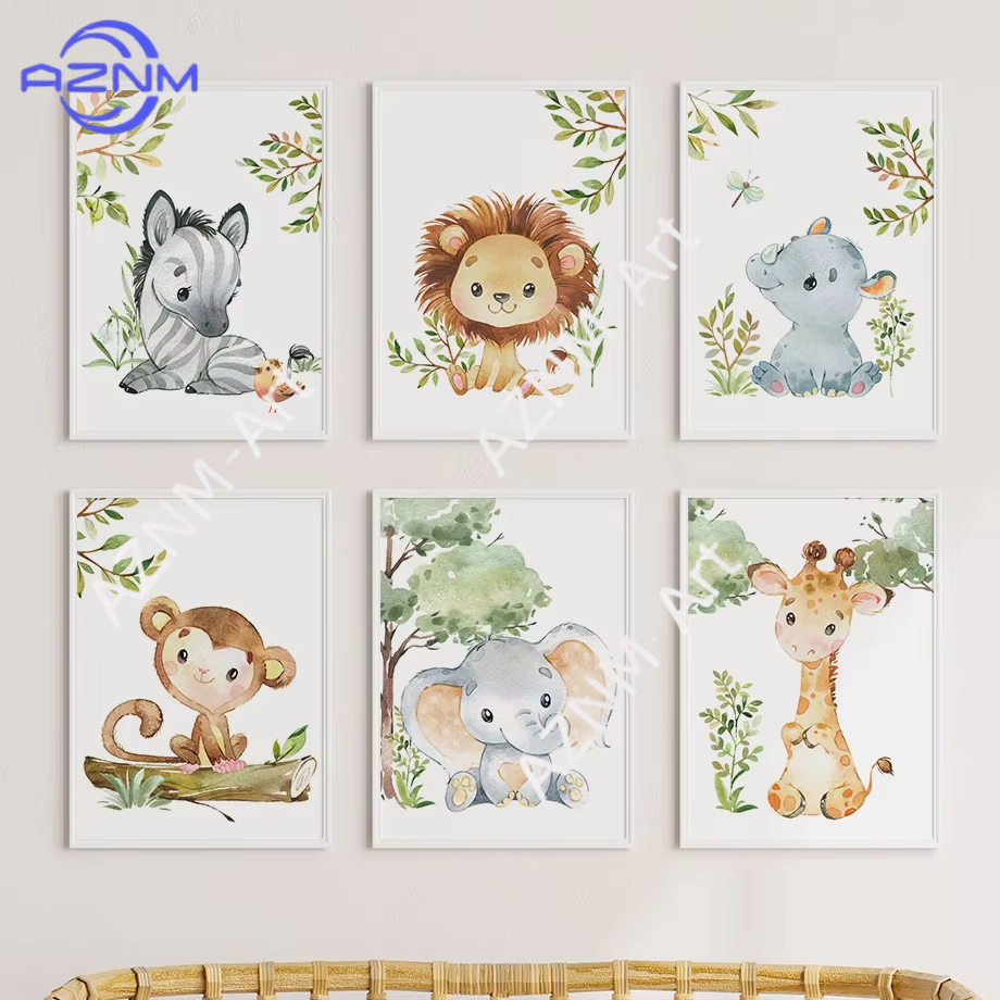 Watercolor Poster Print - 1/6 Pezzi Poster Acquerello Animali per