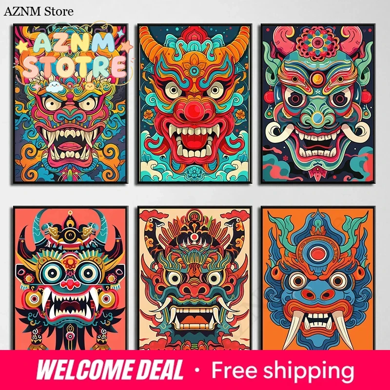 Home Decor Japandi - Poster con Maschera Giapponese di Demone