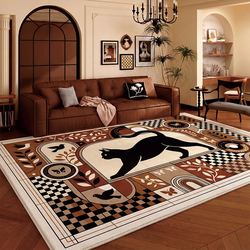 Home Decor Ig - Tappeto a scacchiera con gatto nero