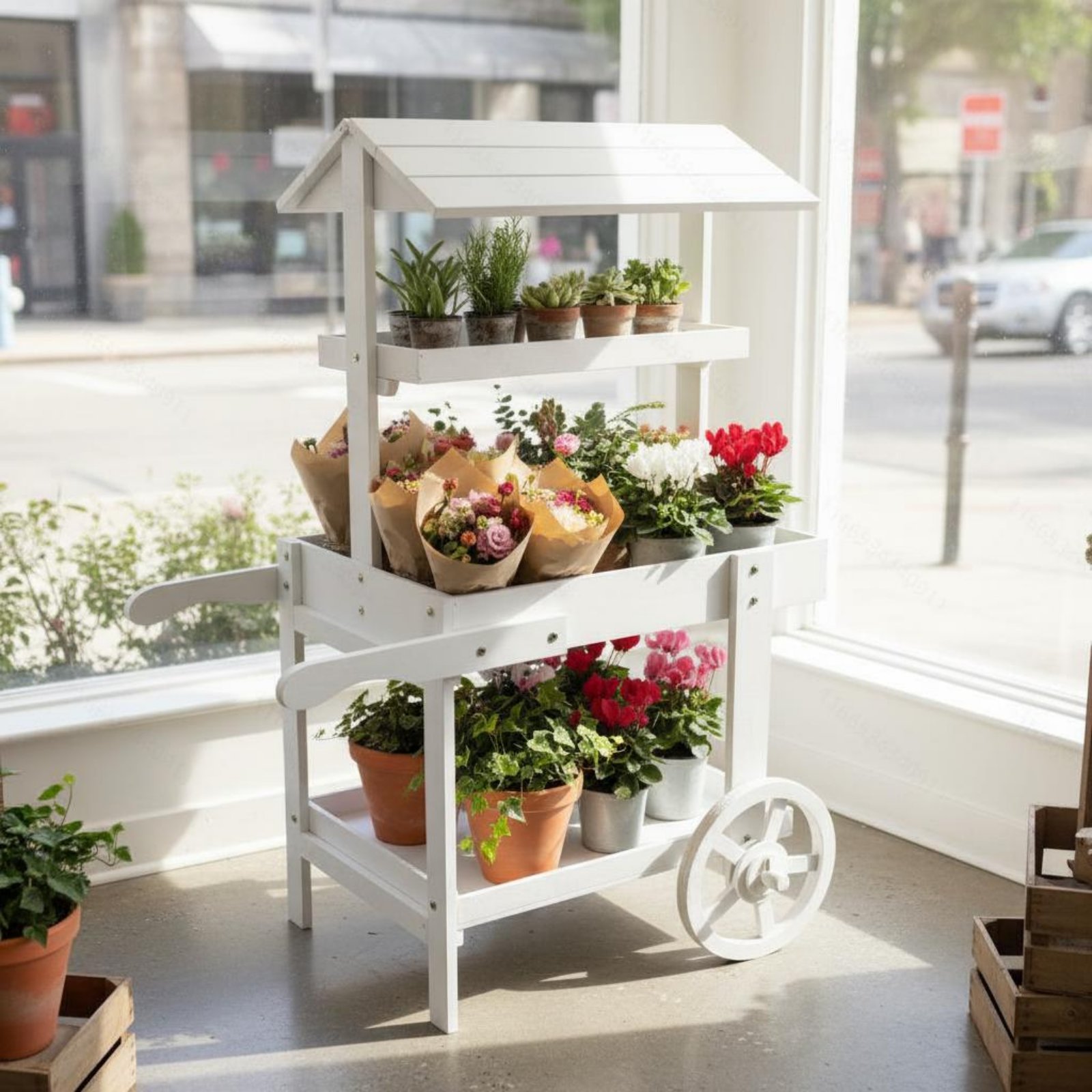 Carrello Portafiori in Legno c - Home Decor Flowers recensione e prezzo